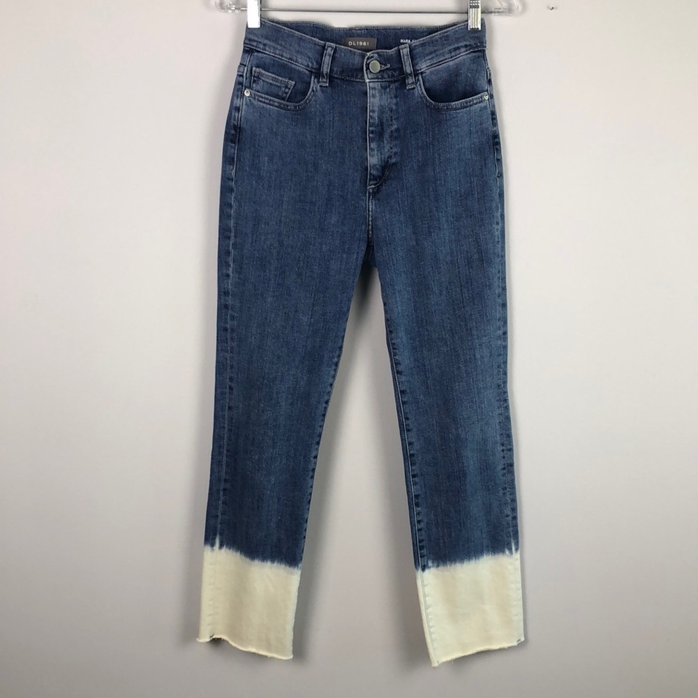 DS1961 Maria High Rise Instacuplt Straight Leg Cropped Frayed Bleached 27 Jeans